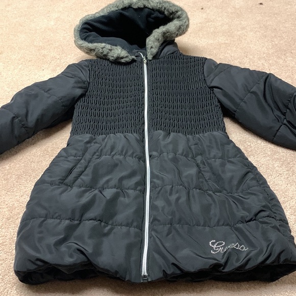Girls Guess dressy puffer Jacket coat Large size 14 Black - Picture 4 of 13